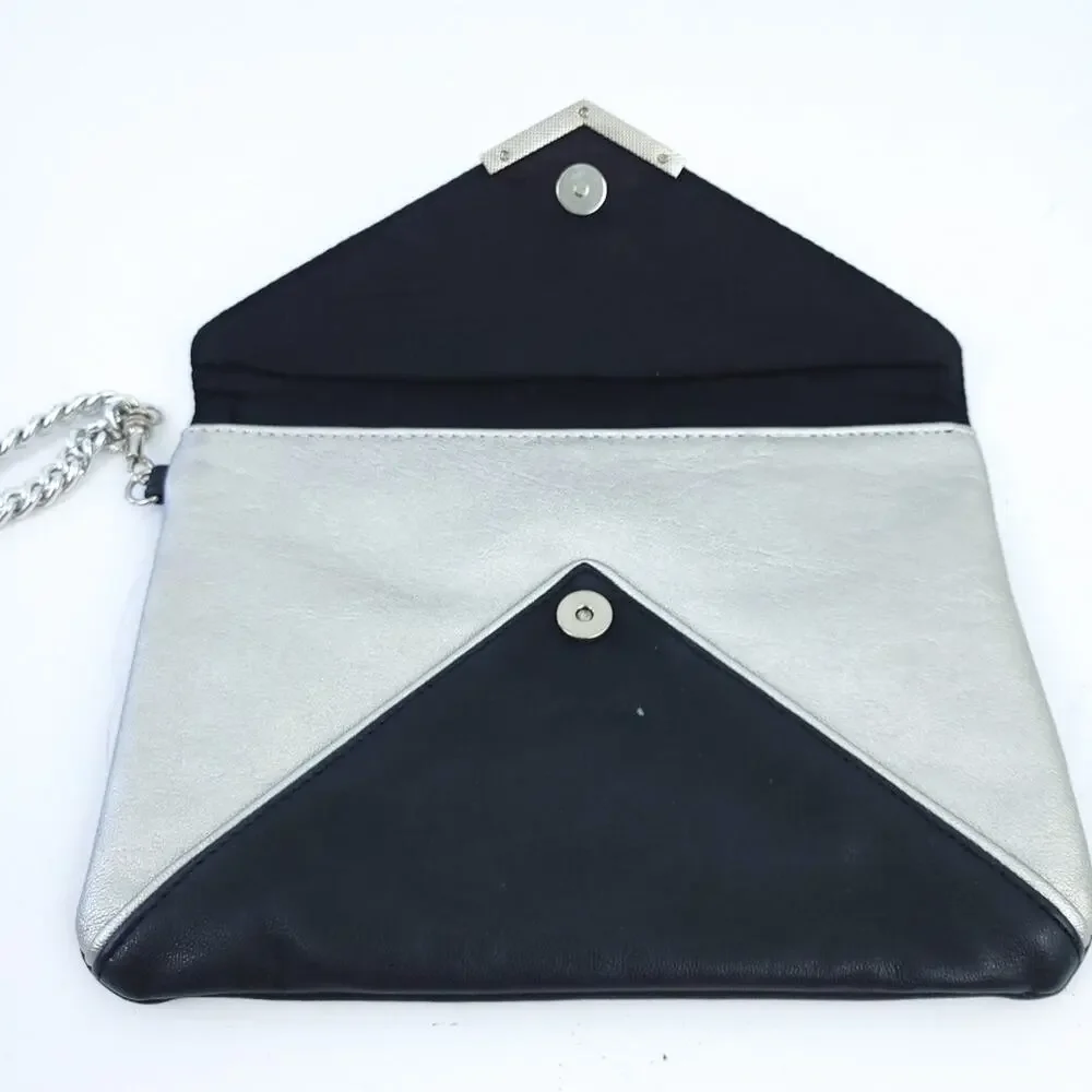 Express Black, White, Silver Envelope Purse Clutch Wristlet 9